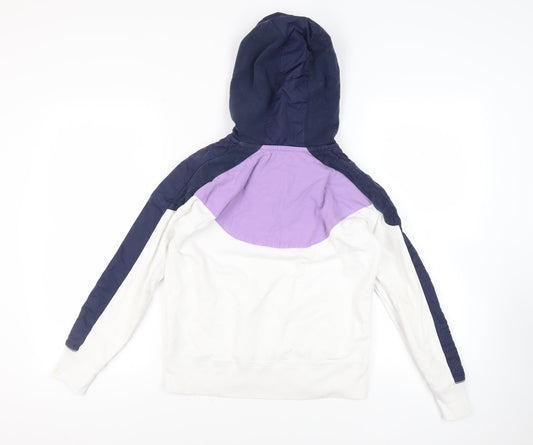 Jack Wills Womens White Colourblock Cotton Pullover Hoodie Size 4 Zip - Logo