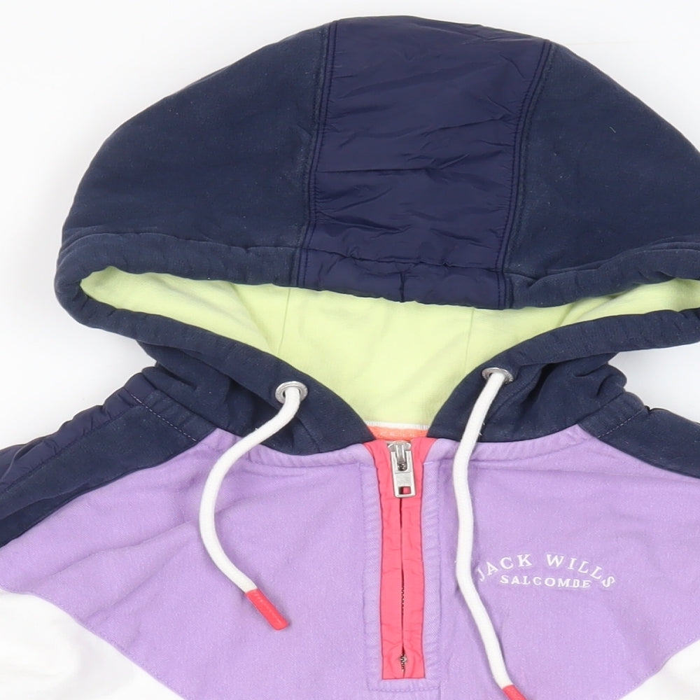 Jack Wills Womens White Colourblock Cotton Pullover Hoodie Size 4 Zip - Logo