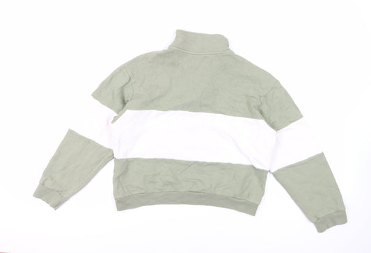 Pull&Bear Womens Green Cotton Pullover Sweatshirt Size S Zip