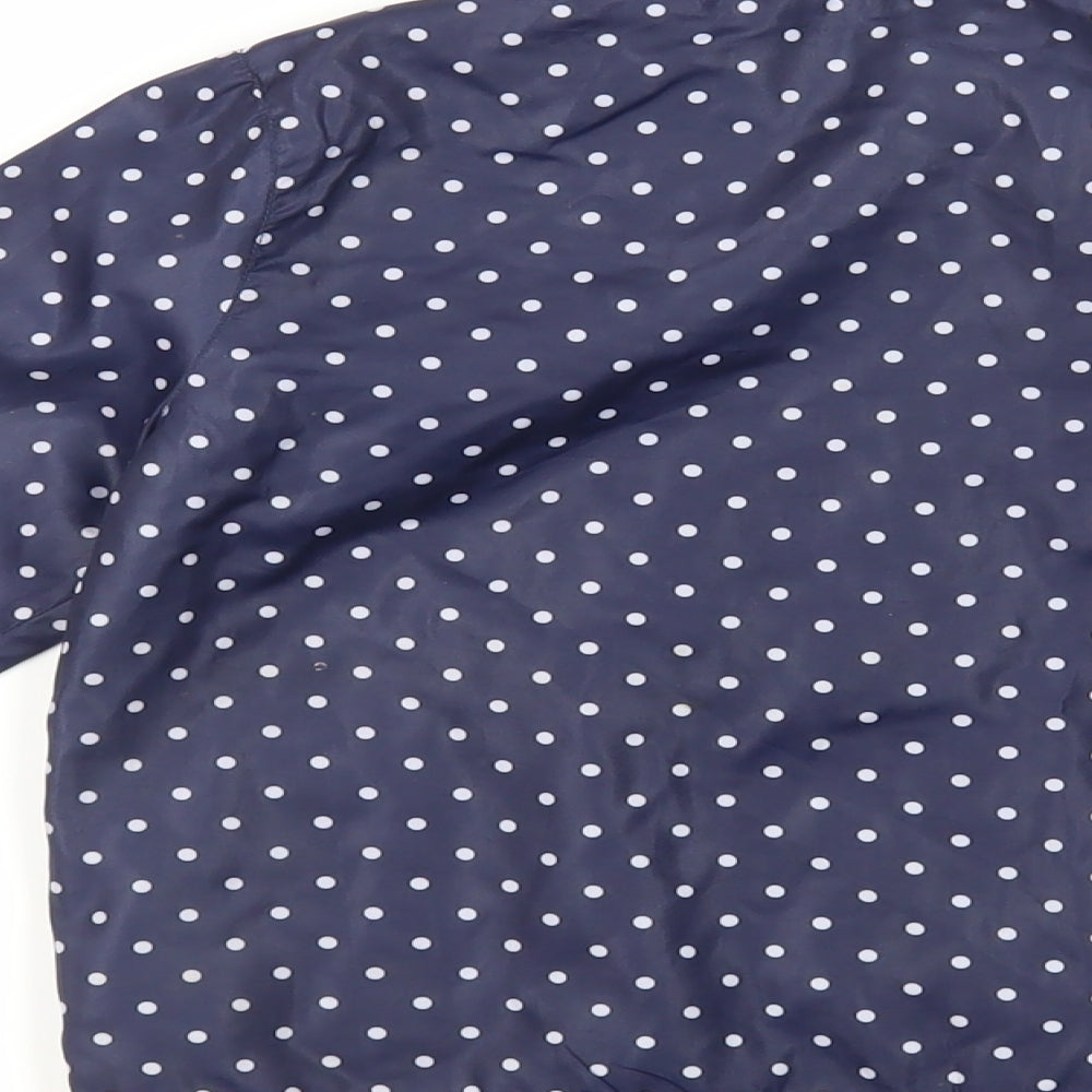 Brand and care label for H&M girls’ blue polka dot jacket, size 7-8, years zip - embroidered