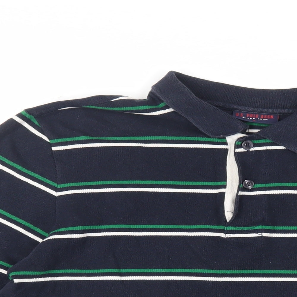 US Polo Assn. Womens Blue Striped Cotton Basic Polo Size L Collared - Logo