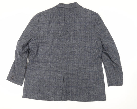 Marks and Spencer Mens Blue Plaid Polyester Jacket Suit Jacket Size 48 Regular
