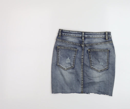 MOMOKROM Womens Blue Cotton Mini Skirt Size 8 Button - Vintage