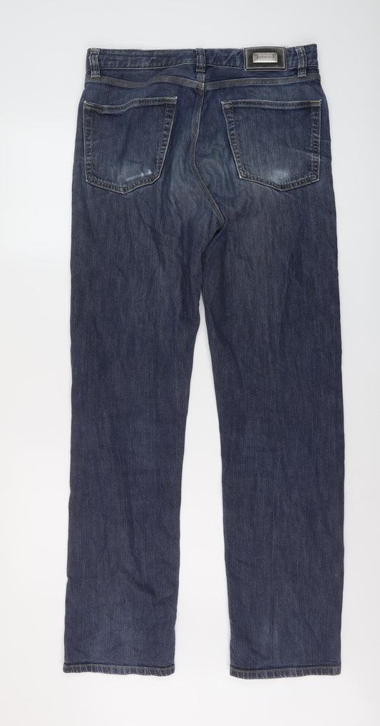 Boss Mens Blue Cotton Straight Jeans Size 32 in L32 in Regular Button