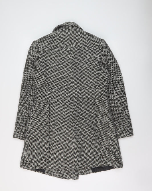 BHS Womens Black Herringbone Pea Coat Coat Size 10 Button