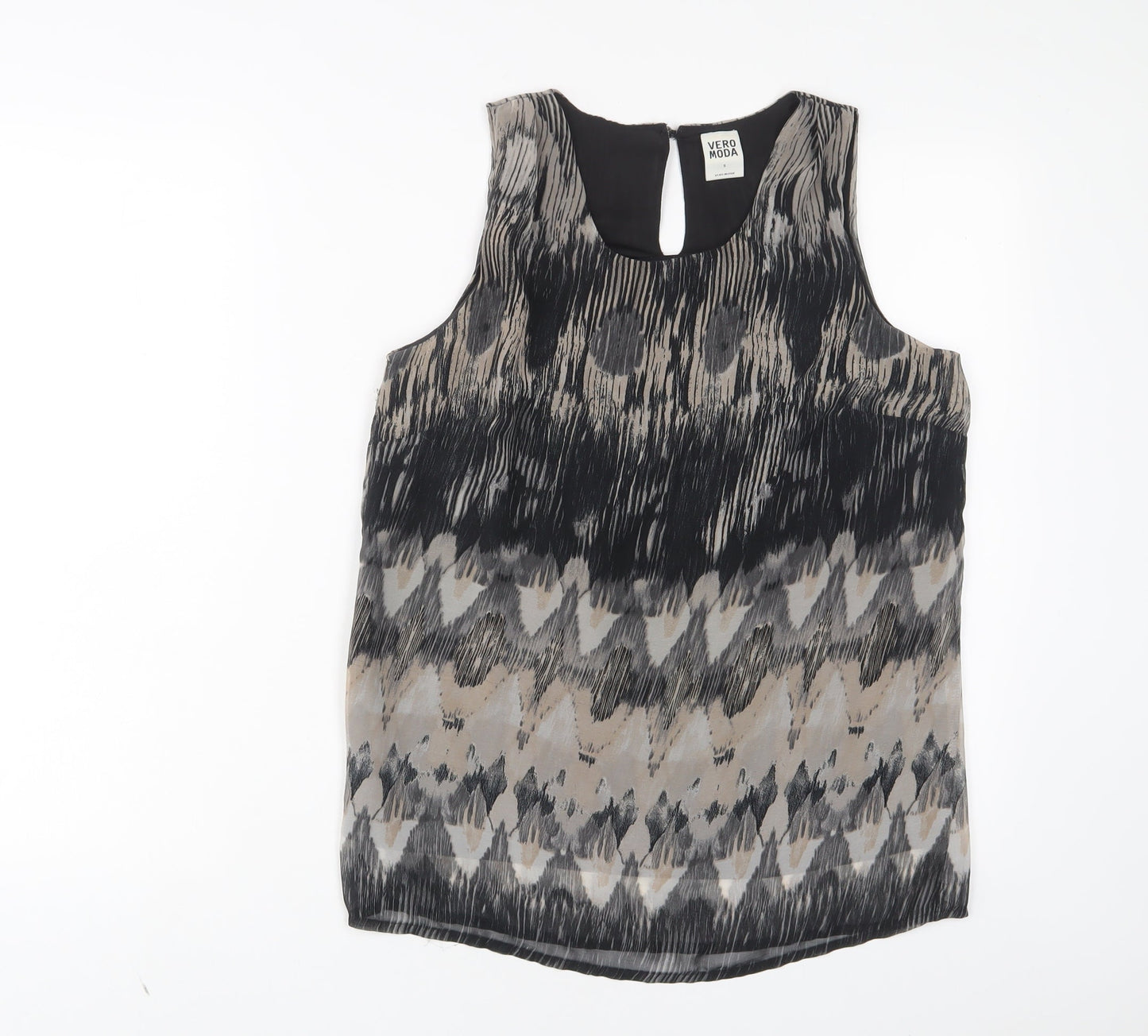 VERO MODA Womens Multicoloured Geometric Polyester Basic Tank Size S Scoop Neck