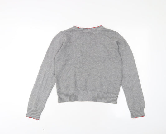 Gap Girls Grey Crew Neck Cotton Pullover Jumper Size 13 Years Pullover - Happy