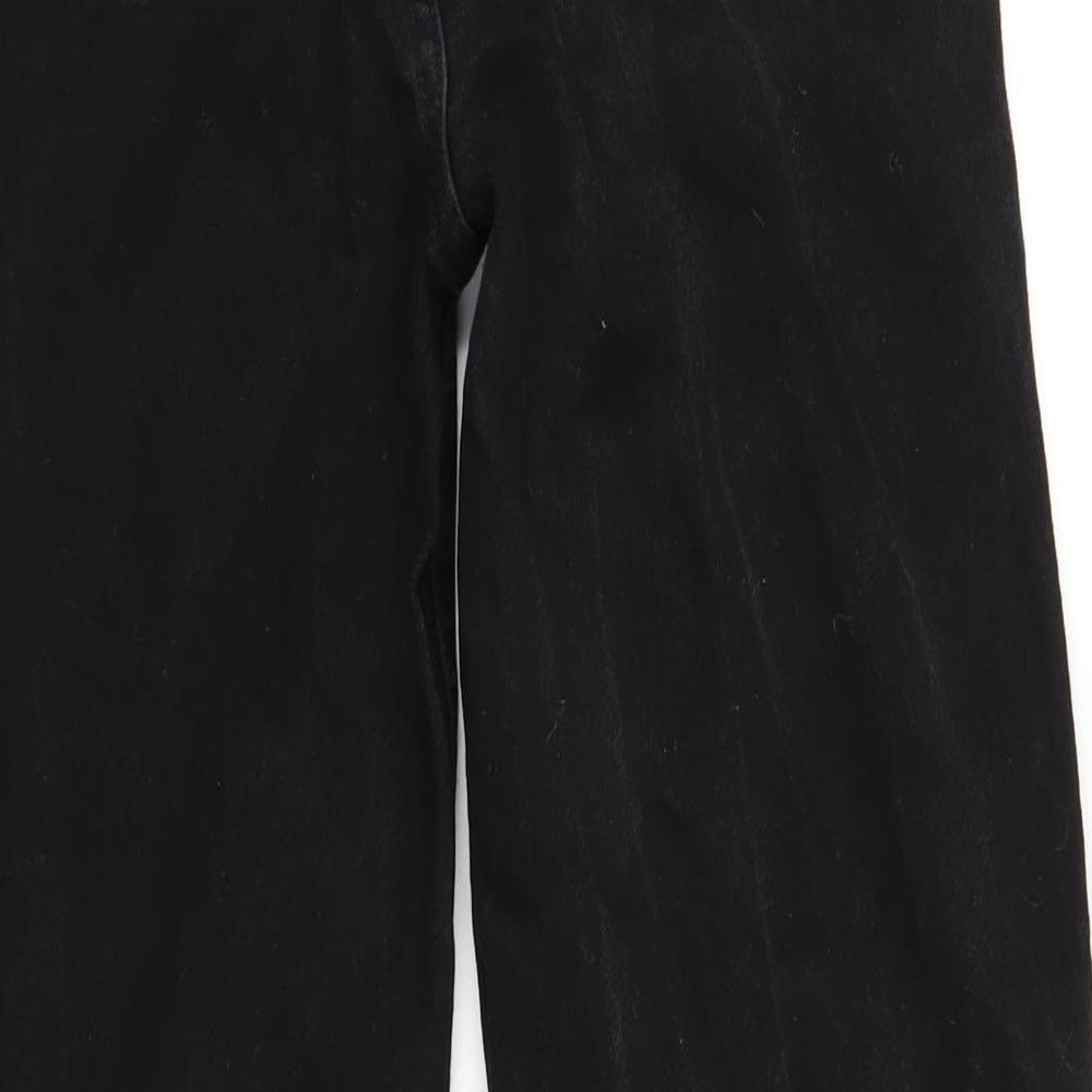 Brand and care label for Denim & Co. women’s black cotton straight jeans, size UK 8, 33-inch leg regular zip
