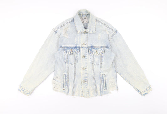 Additional front view of Denim & Co. women’s blue jacket, size UK 6, button
