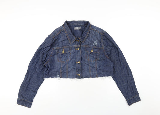 Additional front view of Dorothy Perkins women’s blue jacket, size UK 16, button