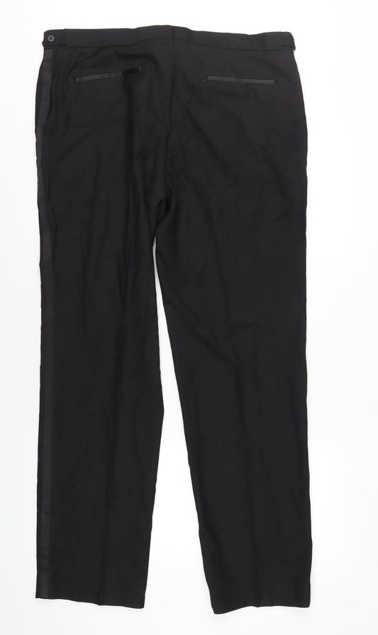 Marks and Spencer Mens Black Polyester Tuxedo Suit Trousers Size 38 Regular