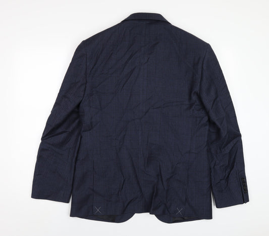 Marks and Spencer Mens Blue Plaid Wool Jacket Blazer Size 38 Regular