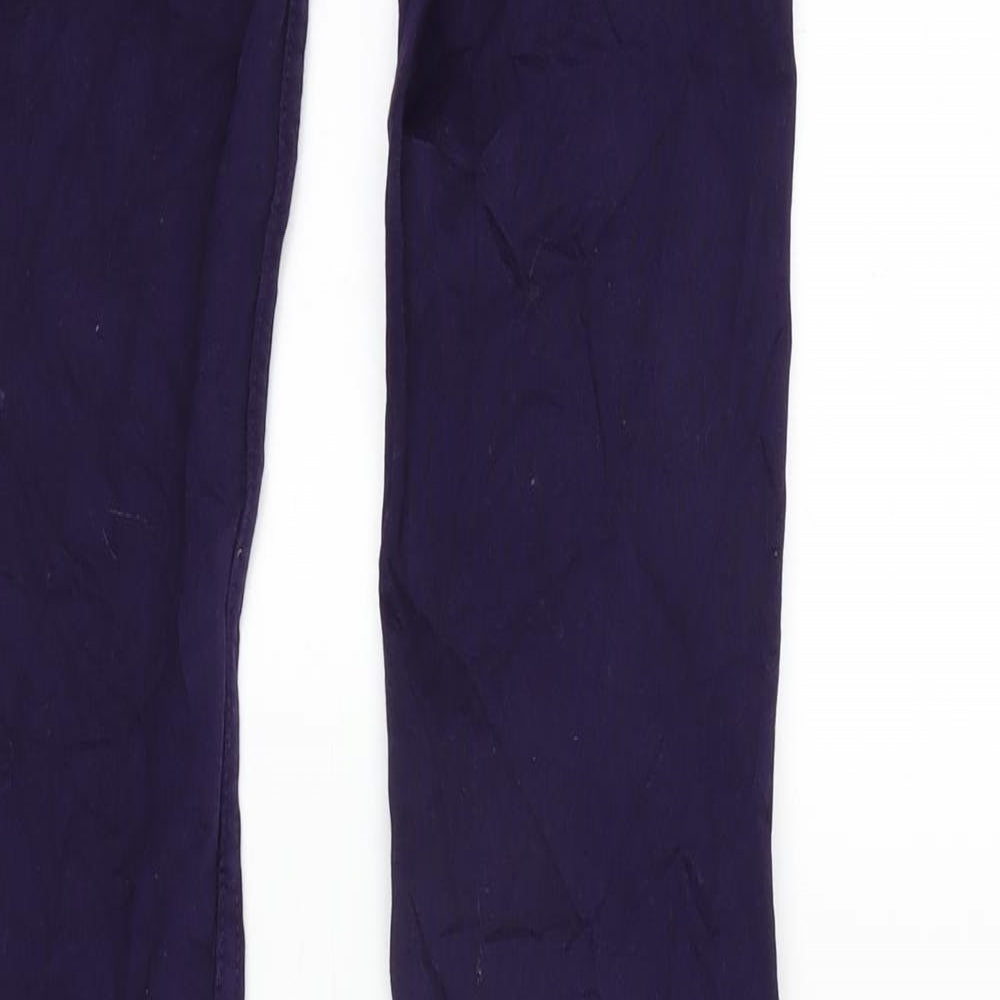 Brand and care label for FC Jeans women’s purple cotton blend tapered jeans, size UK 6, 31.5-inch leg regular zip