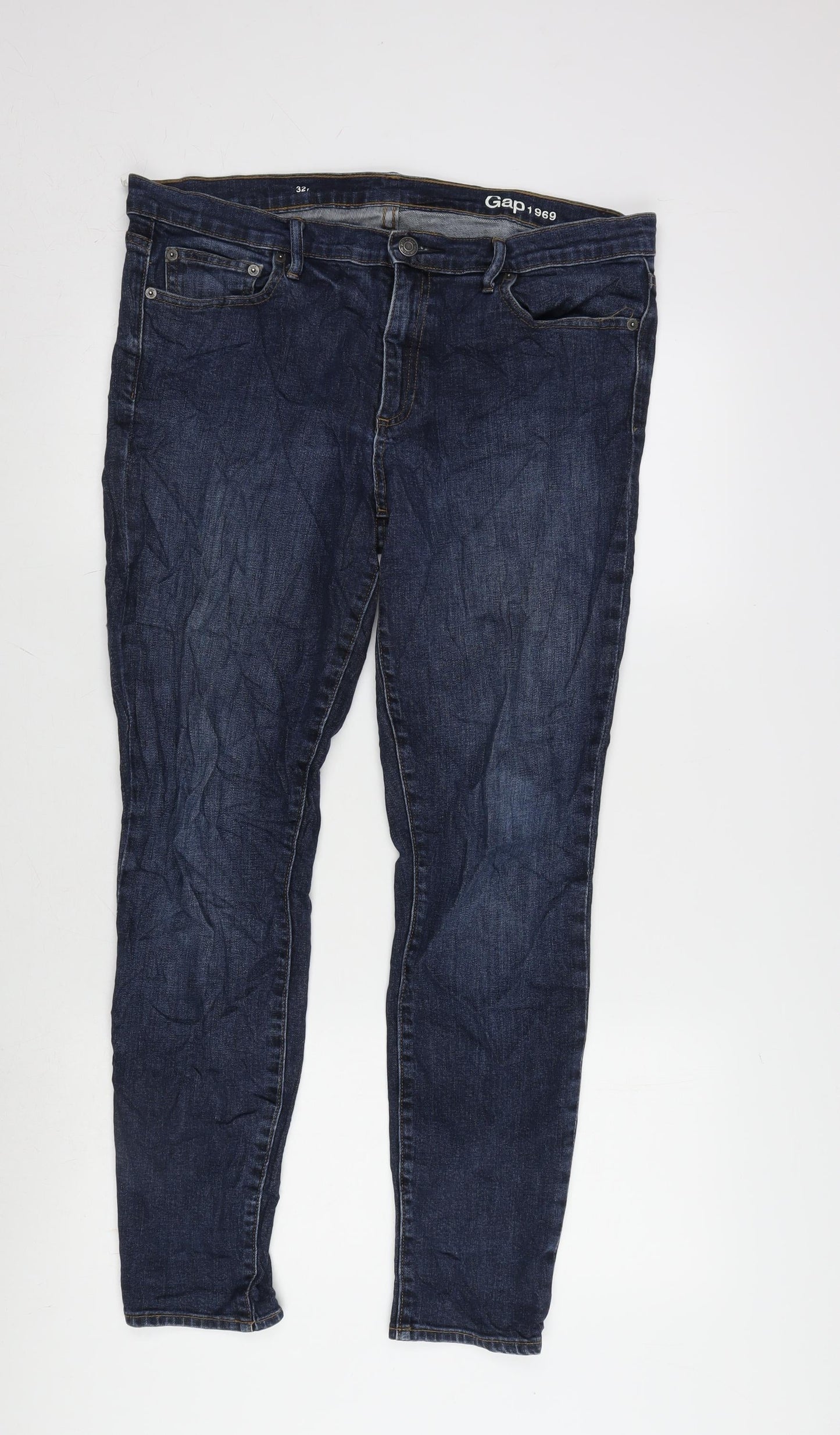 Gap 1969 Womens Blue Cotton Blend Straight Jeans Size 34 in L28.5 in Regular Zip