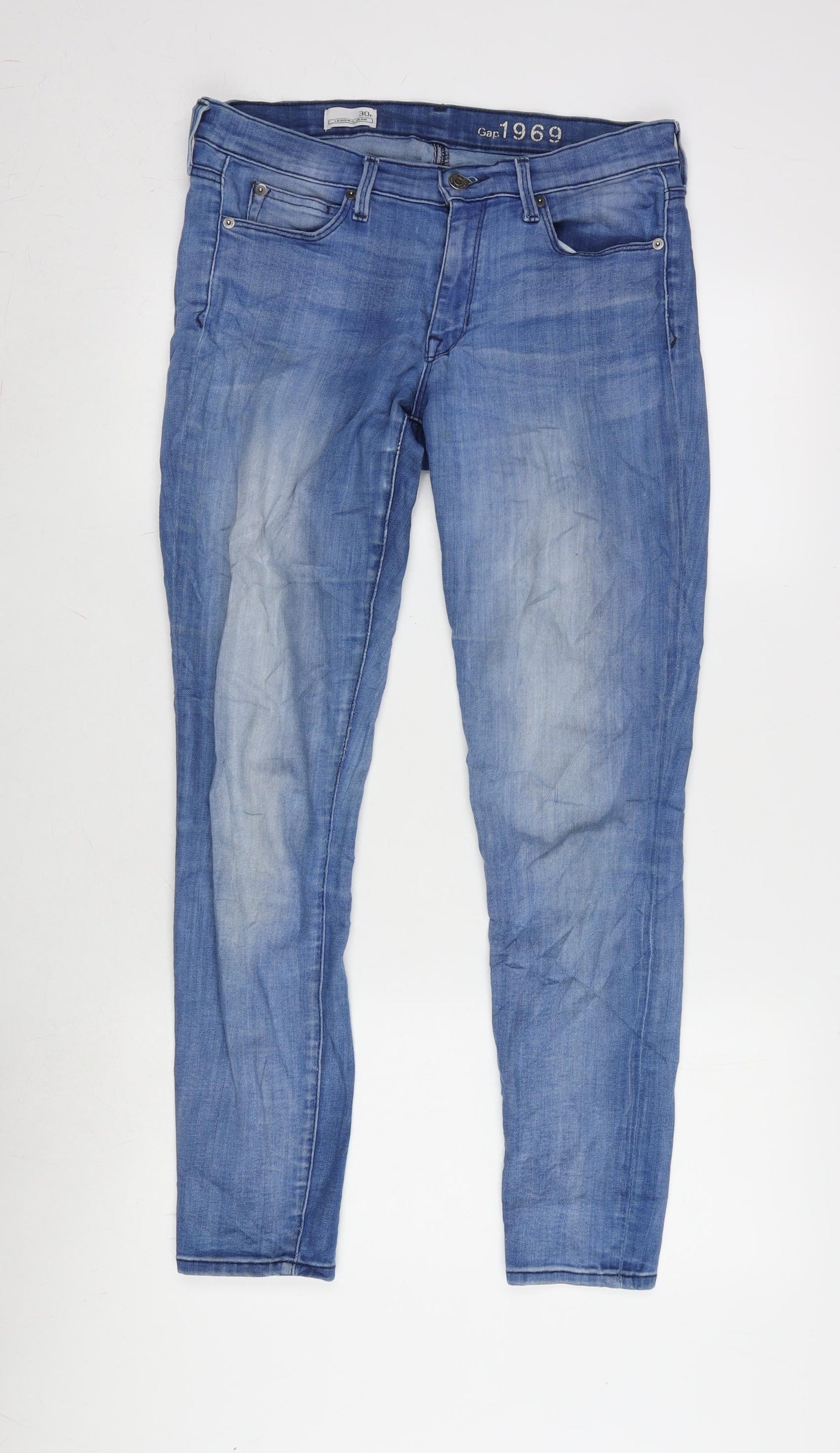Gap 1969 Womens Blue Cotton Blend Tapered Jeans Size 30 in L28 in Regular Zip