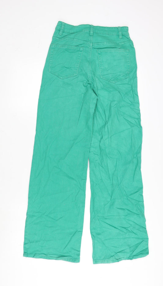 Divided Womens Green Cotton Blend Wide-Leg Jeans Size 8 L28 in Regular Zip
