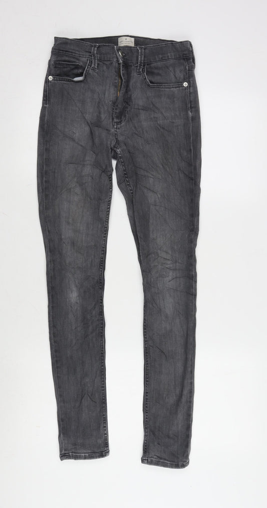 Additional front view of French Connection women’s grey cotton blend tapered jeans, size UK 10, 28-inch leg regular zip