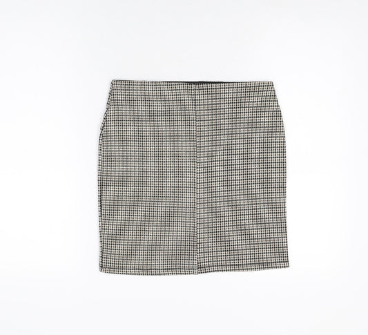 Stradivarius Womens Brown Geometric Polyester Mini Skirt Size M - Houndstooth