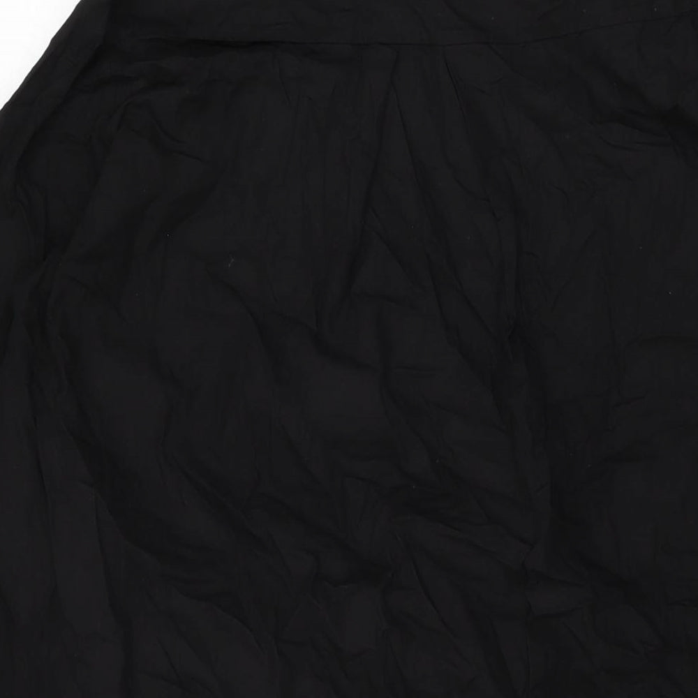 Brand and care label for Fashion women’s black polyester shirt dress, size S, collared button