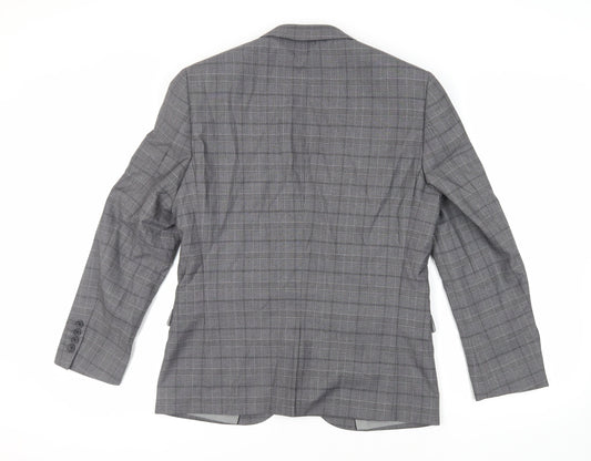 NEXT Mens Grey Plaid Polyester Jacket Suit Jacket Size 40 Regular
