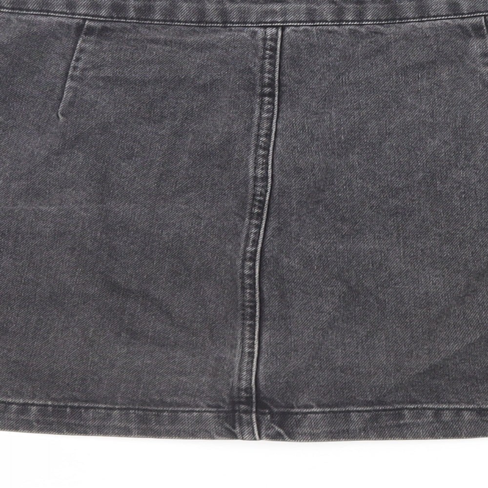 Topshop Womens Grey Cotton Mini Skirt Size 28 in Button - Pockets