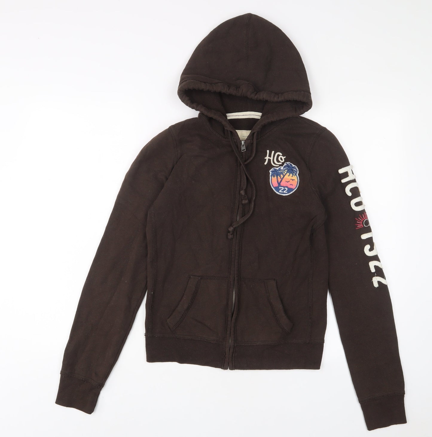 Hollister Womens Brown Cotton Full Zip Hoodie Size M Zip - Logo, Embroidered