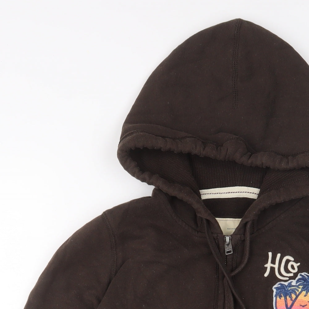Hollister Womens Brown Cotton Full Zip Hoodie Size M Zip - Logo, Embroidered