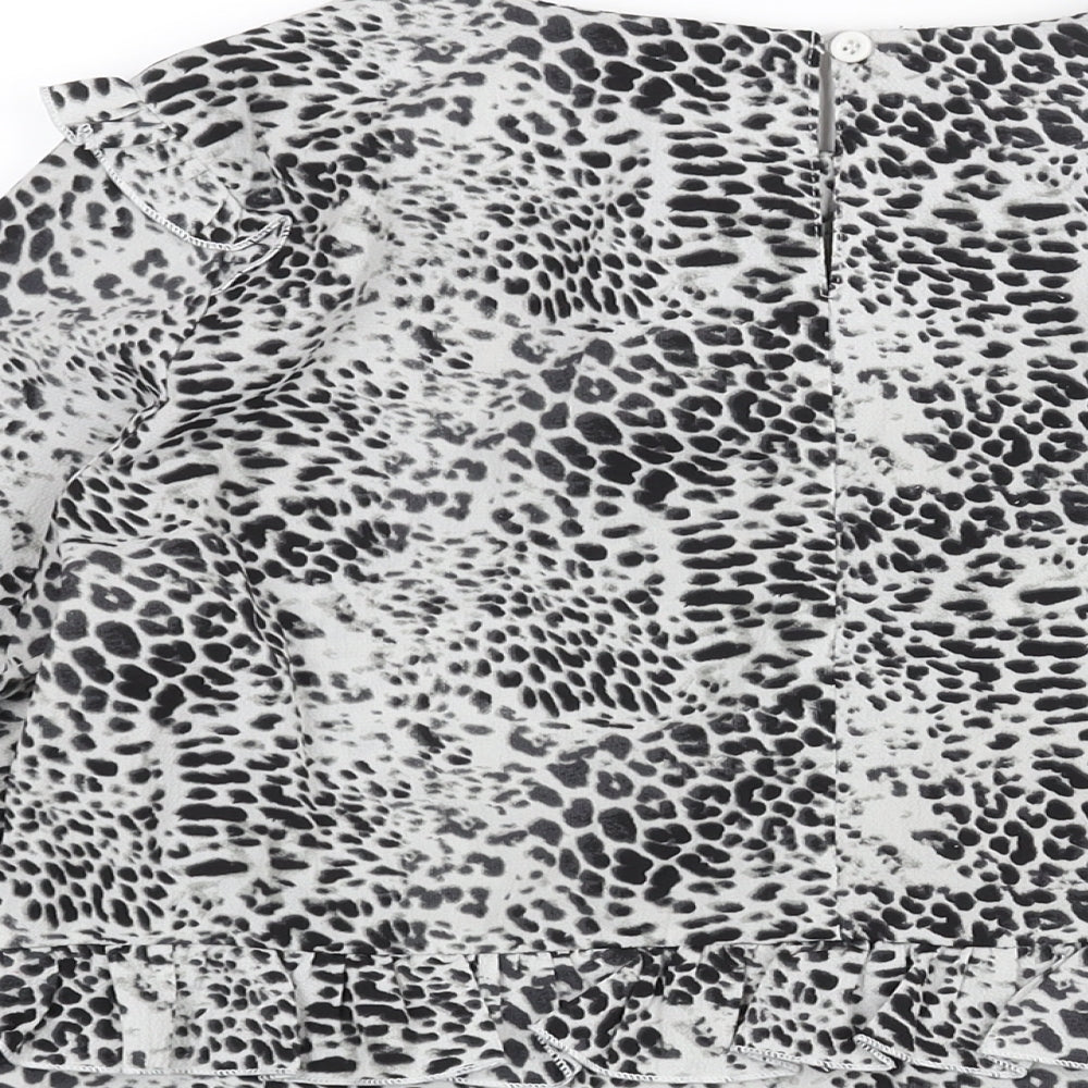 Brave Soul Womens Grey Animal Print Polyester Basic Blouse Size M Round Neck - Leopard Print