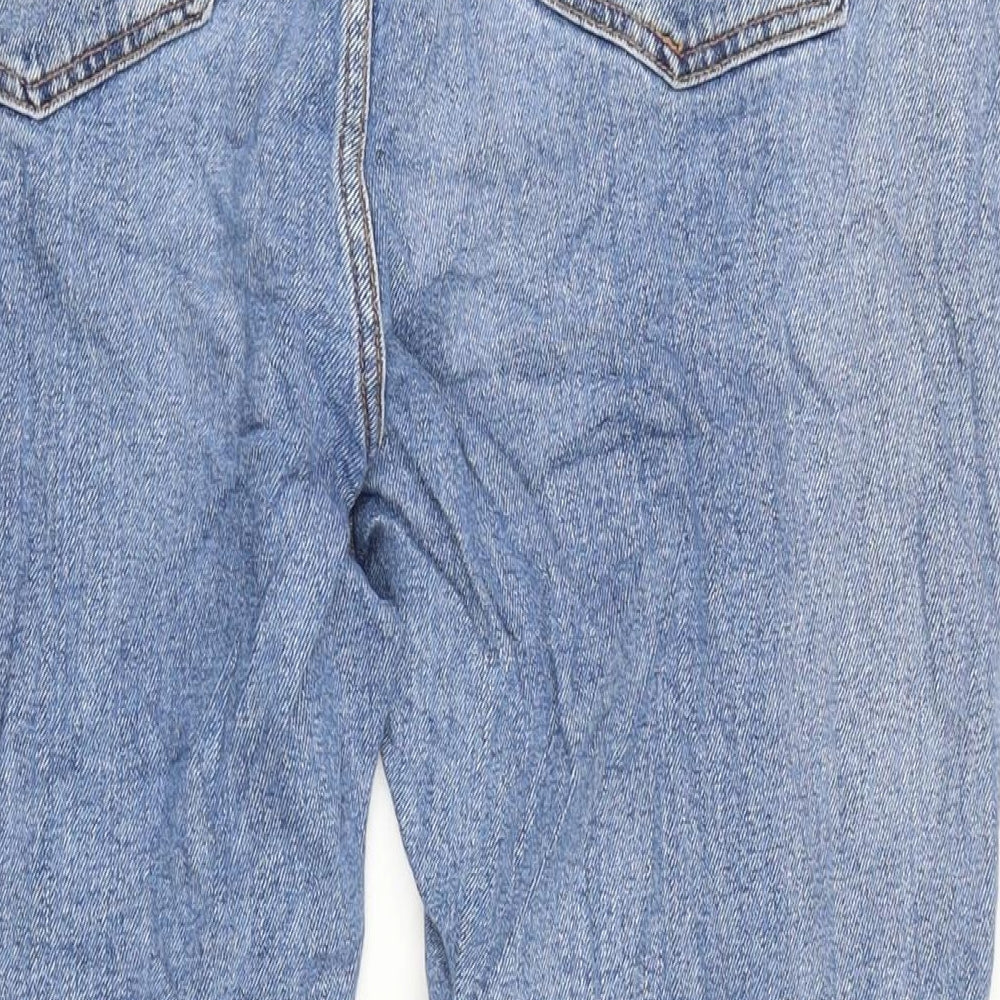 Brand and care label for Denim & Co. women’s blue cotton blend straight jeans, size UK 14, 26-inch leg regular zip - raw hem