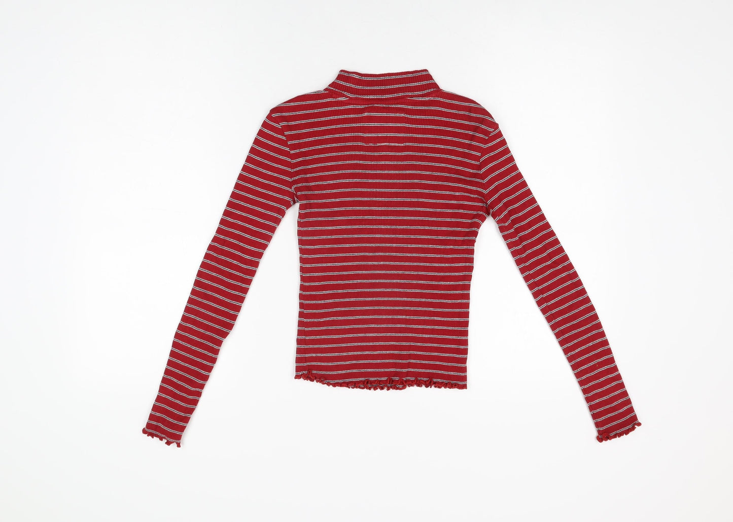 Jack Wills Womens Red Striped Cotton Basic T-Shirt Size 6 High Neck