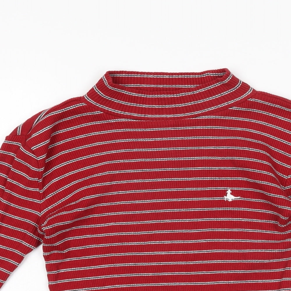 Jack Wills Womens Red Striped Cotton Basic T-Shirt Size 6 High Neck