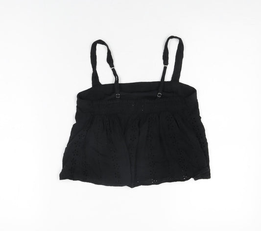 Hollister Womens Black Floral Viscose Cropped T-Shirt Size S Square Neck