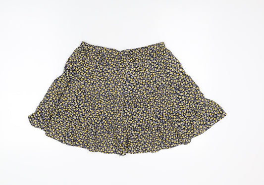 Pieces Womens Blue Floral Polyester Swing Skirt Size M Drawstring