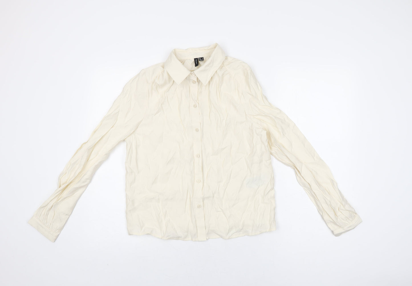 VERO MODA Womens Ivory Viscose Basic Button-Up Size S Collared