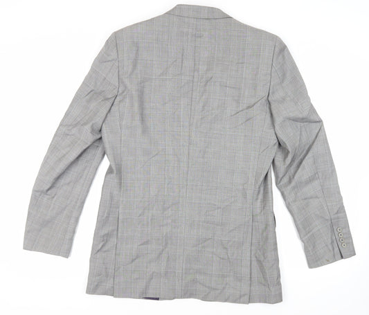Savoy Taylors Mens Grey Plaid Wool Jacket Suit Jacket Size 40 Regular