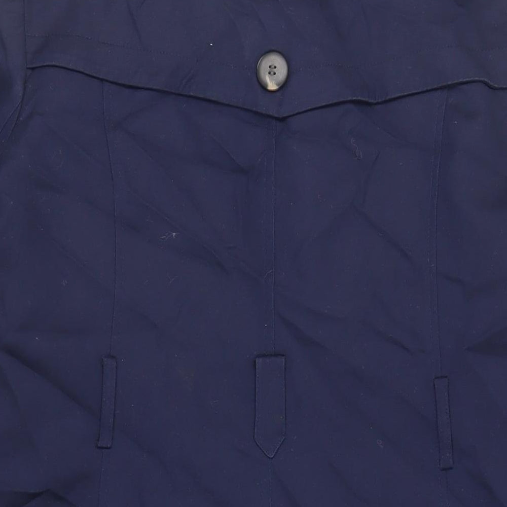 Brand and care label for Red Herring women’s blue trench coat coat, size UK 16, button