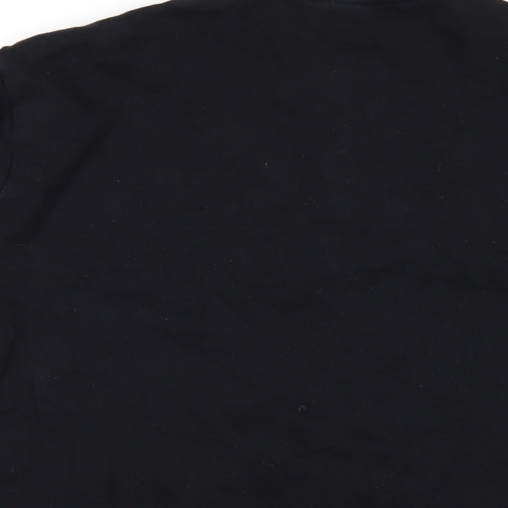 Brand and care label for ASOS men’s black cotton pullover sweatshirt, size L