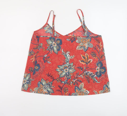 Hollister Womens Red Floral Polyester Basic Tank Size M V-Neck