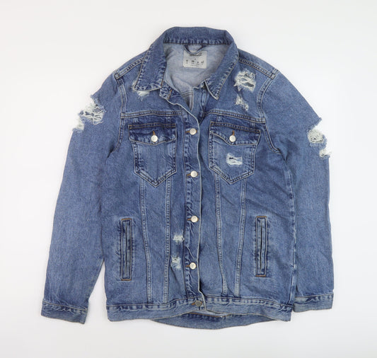 Additional front view of Denim & Co. women’s blue jacket, size UK 10, button