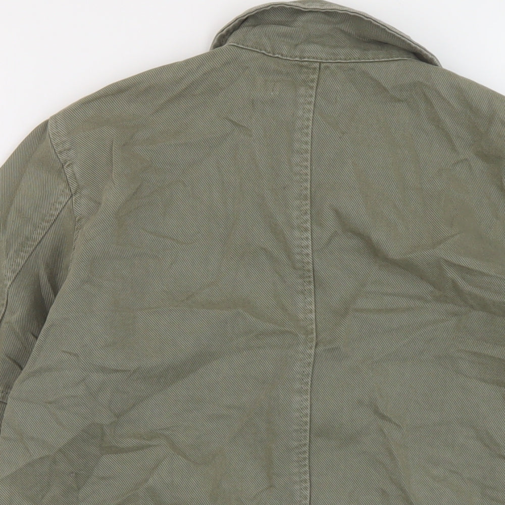 Brand and care label for Mint Velvet girls’ green geometric jacket, size 11-12, years button