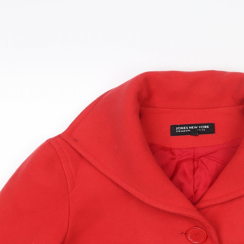 Jones New York Womens Red Pea Coat Coat Size S Button