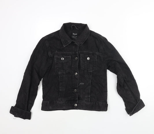 Additional front view of Denim & Co. women’s black jacket, size UK 10, button - distressed