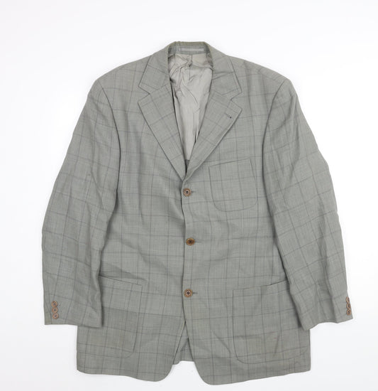 Boss Mens Grey Check Wool Jacket Suit Jacket Size 44 Regular