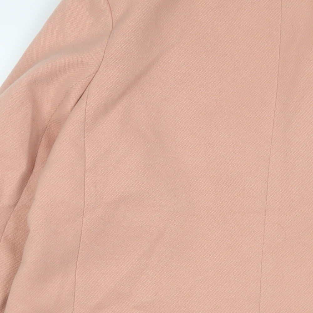 Brand and care label for ASOS women’s pink overcoat coat, size UK 10, button