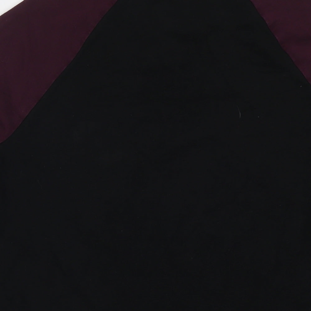 Brand and care label for ASOS men’s black cotton pullover sweatshirt, size M