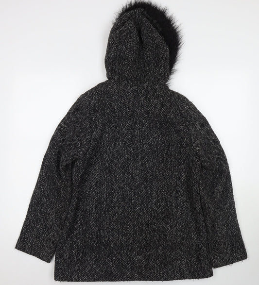New Look Womens Black Overcoat Jacket Size 12 Zip
