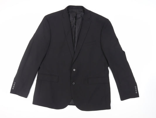 Fellini Mens Black Polyester Jacket Suit Jacket Size 46 Regular