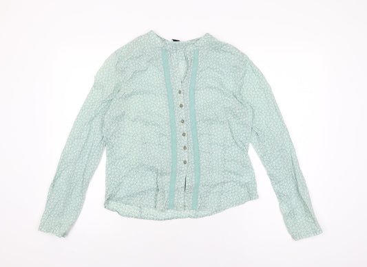 Gap Womens Green Floral Cotton Basic Button-Up Size M Round Neck