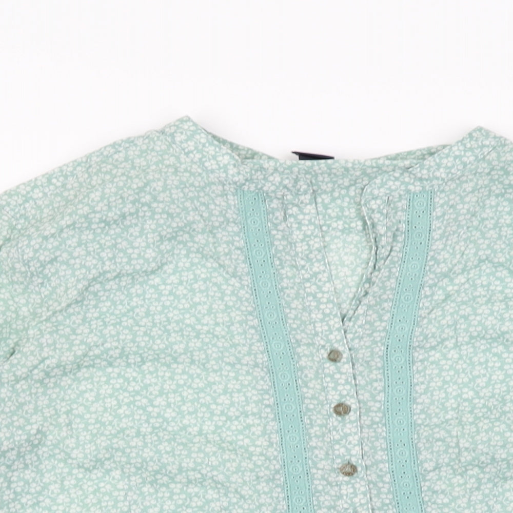 Gap Womens Green Floral Cotton Basic Button-Up Size M Round Neck