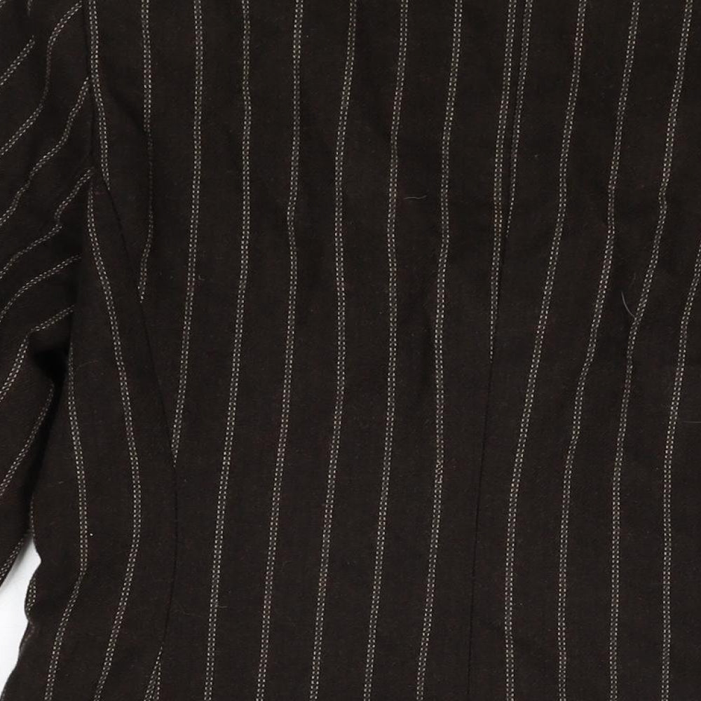 Brand and care label for Miss Selfridge women’s brown striped jacket blazer, size UK 12, button